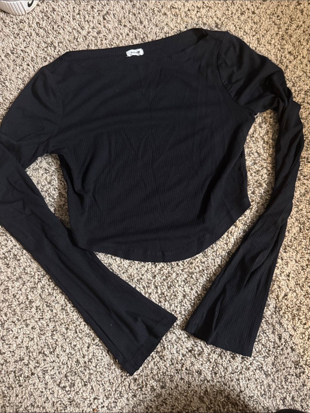 Garage Black Ribbed Long Sleeve Cropped Top Size Small